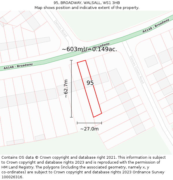 95, BROADWAY, WALSALL, WS1 3HB: Plot and title map