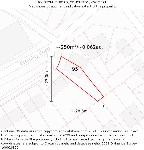 95, BROMLEY ROAD, CONGLETON, CW12 1PT: Plot and title map