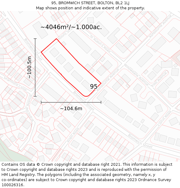95, BROMWICH STREET, BOLTON, BL2 1LJ: Plot and title map