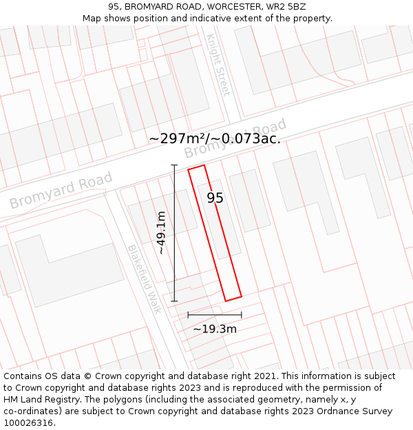 95, BROMYARD ROAD, WORCESTER, WR2 5BZ: Plot and title map