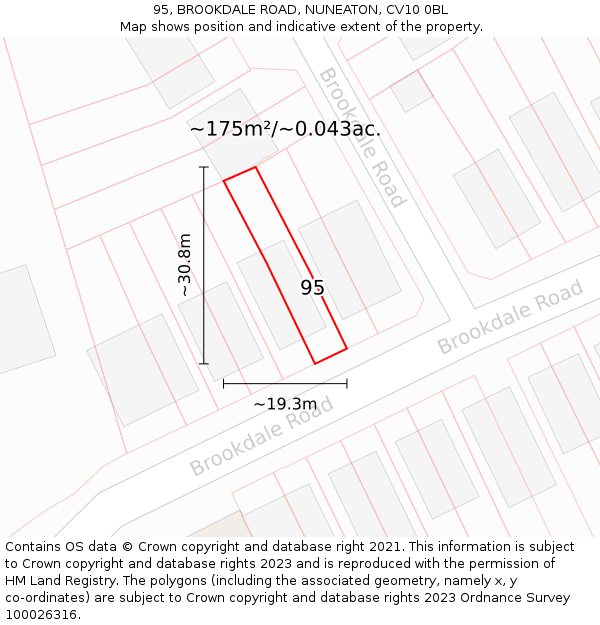 95, BROOKDALE ROAD, NUNEATON, CV10 0BL: Plot and title map