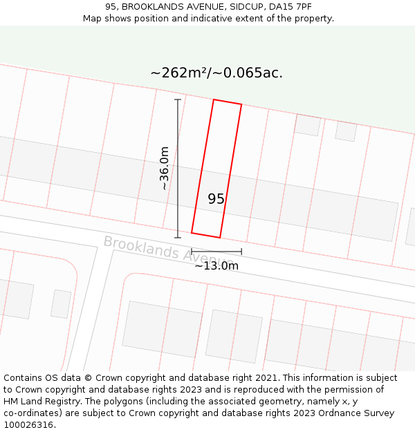 95, BROOKLANDS AVENUE, SIDCUP, DA15 7PF: Plot and title map