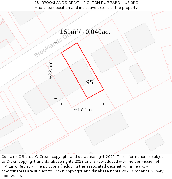 95, BROOKLANDS DRIVE, LEIGHTON BUZZARD, LU7 3PG: Plot and title map