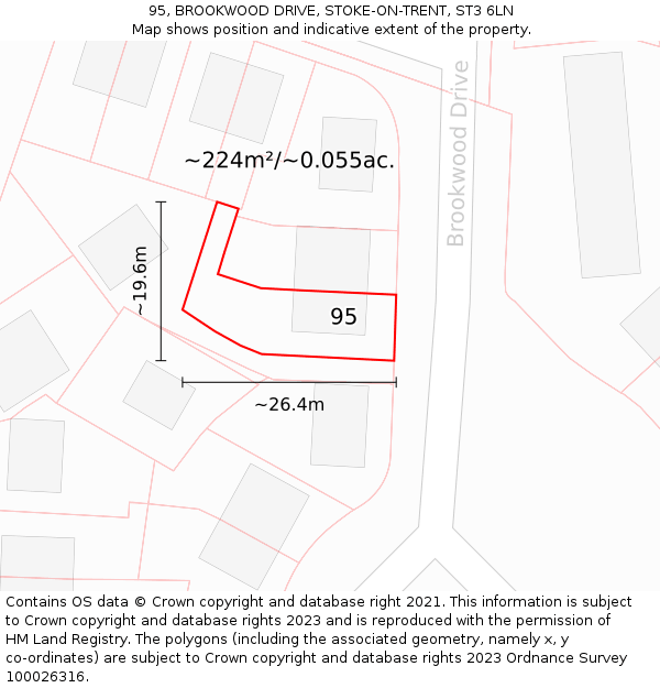 95, BROOKWOOD DRIVE, STOKE-ON-TRENT, ST3 6LN: Plot and title map
