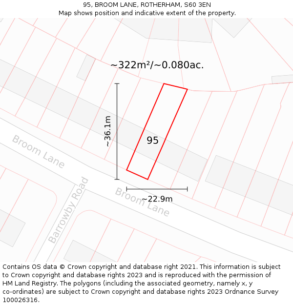 95, BROOM LANE, ROTHERHAM, S60 3EN: Plot and title map