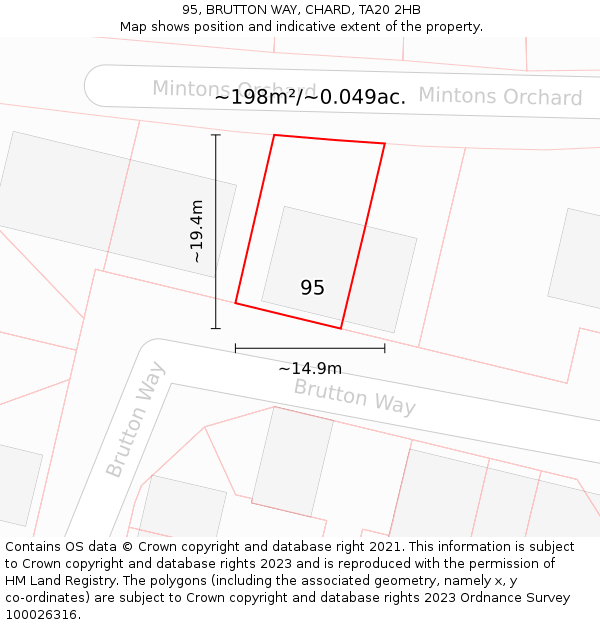 95, BRUTTON WAY, CHARD, TA20 2HB: Plot and title map