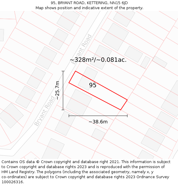 95, BRYANT ROAD, KETTERING, NN15 6JD: Plot and title map
