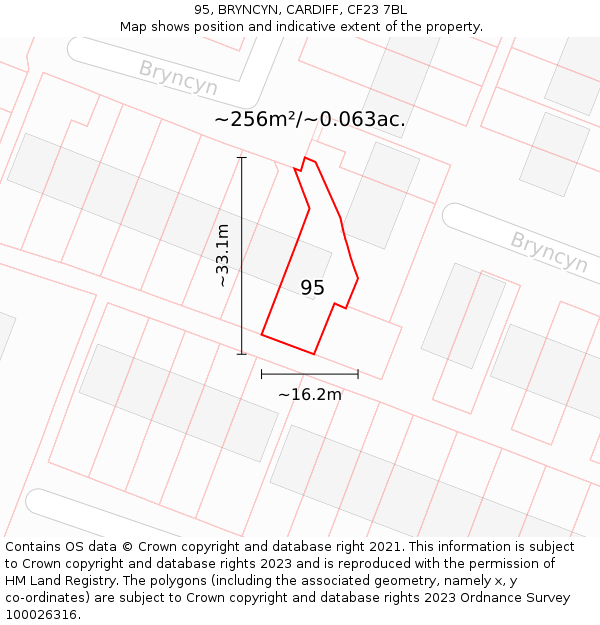 95, BRYNCYN, CARDIFF, CF23 7BL: Plot and title map