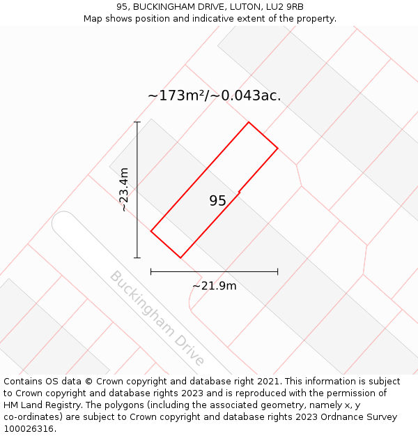 95, BUCKINGHAM DRIVE, LUTON, LU2 9RB: Plot and title map