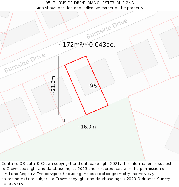 95, BURNSIDE DRIVE, MANCHESTER, M19 2NA: Plot and title map