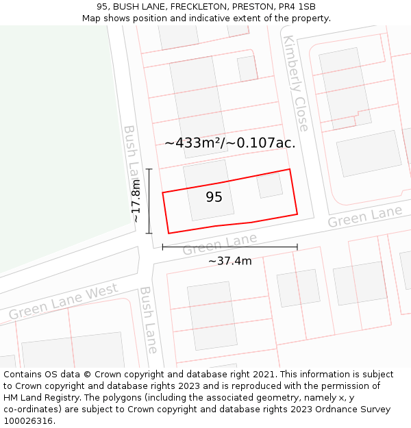 95, BUSH LANE, FRECKLETON, PRESTON, PR4 1SB: Plot and title map