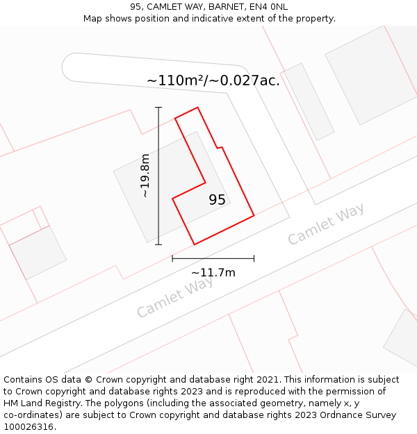 95, CAMLET WAY, BARNET, EN4 0NL: Plot and title map