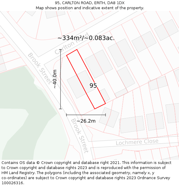 95, CARLTON ROAD, ERITH, DA8 1DX: Plot and title map