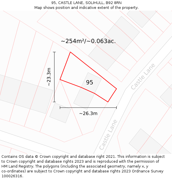 95, CASTLE LANE, SOLIHULL, B92 8RN: Plot and title map