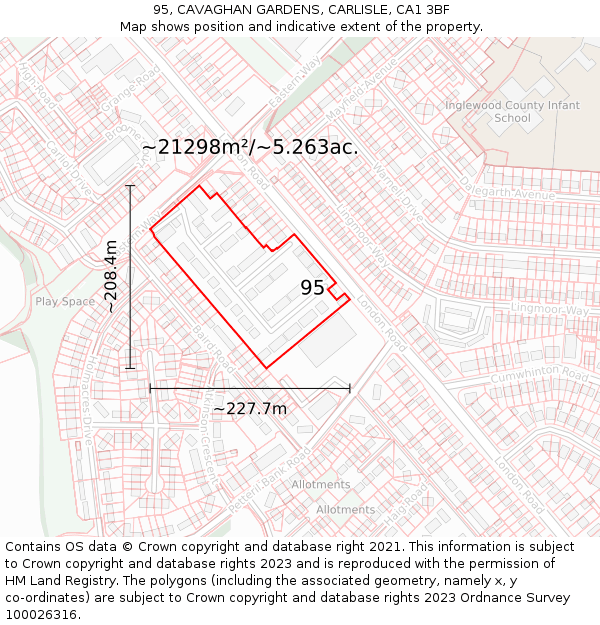 95, CAVAGHAN GARDENS, CARLISLE, CA1 3BF: Plot and title map