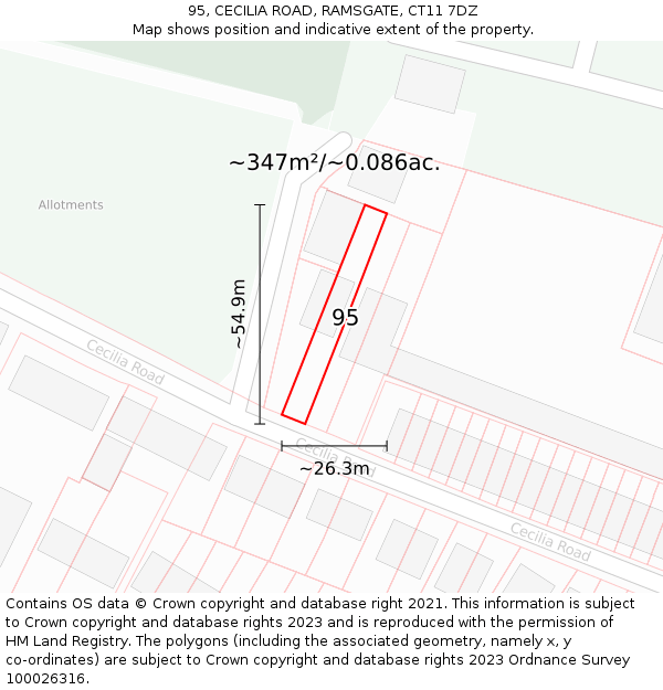 95, CECILIA ROAD, RAMSGATE, CT11 7DZ: Plot and title map