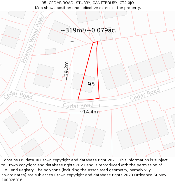 95, CEDAR ROAD, STURRY, CANTERBURY, CT2 0JQ: Plot and title map