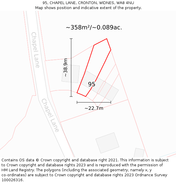 95, CHAPEL LANE, CRONTON, WIDNES, WA8 4NU: Plot and title map