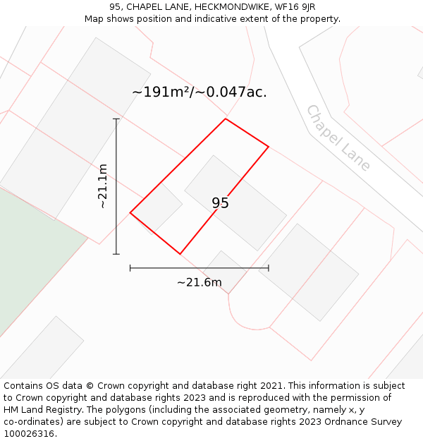 95, CHAPEL LANE, HECKMONDWIKE, WF16 9JR: Plot and title map