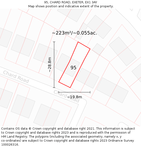 95, CHARD ROAD, EXETER, EX1 3AY: Plot and title map