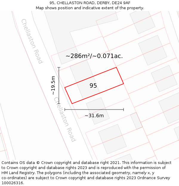 95, CHELLASTON ROAD, DERBY, DE24 9AF: Plot and title map