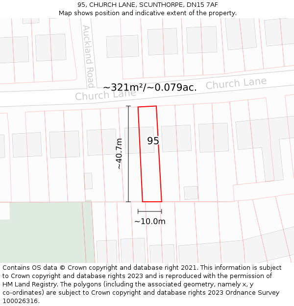 95, CHURCH LANE, SCUNTHORPE, DN15 7AF: Plot and title map