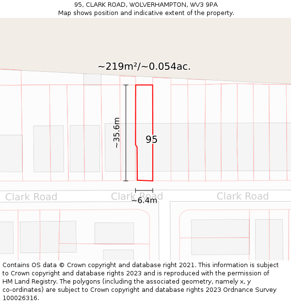 95, CLARK ROAD, WOLVERHAMPTON, WV3 9PA: Plot and title map