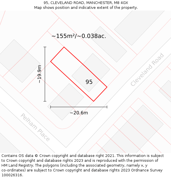 95, CLEVELAND ROAD, MANCHESTER, M8 4GX: Plot and title map