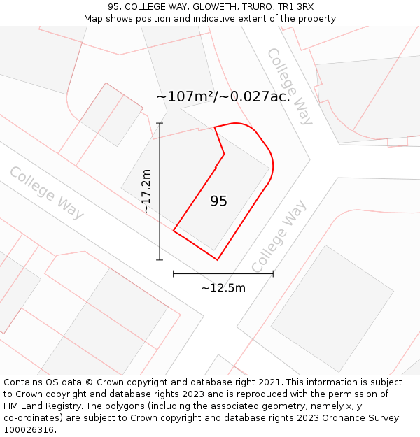 95, COLLEGE WAY, GLOWETH, TRURO, TR1 3RX: Plot and title map