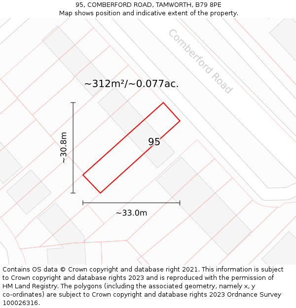 95, COMBERFORD ROAD, TAMWORTH, B79 8PE: Plot and title map