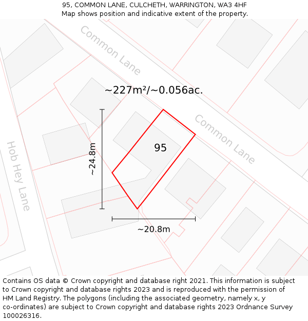 95, COMMON LANE, CULCHETH, WARRINGTON, WA3 4HF: Plot and title map