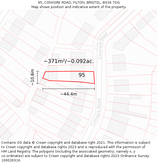 95, CONYGRE ROAD, FILTON, BRISTOL, BS34 7DG: Plot and title map