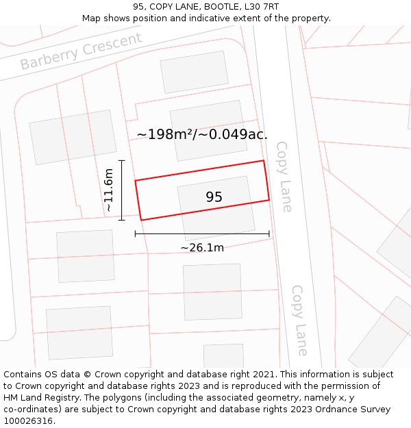 95, COPY LANE, BOOTLE, L30 7RT: Plot and title map