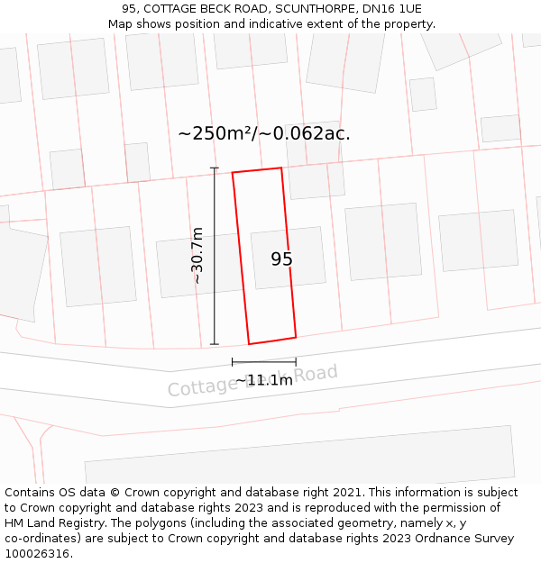 95, COTTAGE BECK ROAD, SCUNTHORPE, DN16 1UE: Plot and title map