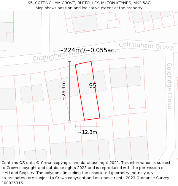 95, COTTINGHAM GROVE, BLETCHLEY, MILTON KEYNES, MK3 5AG: Plot and title map