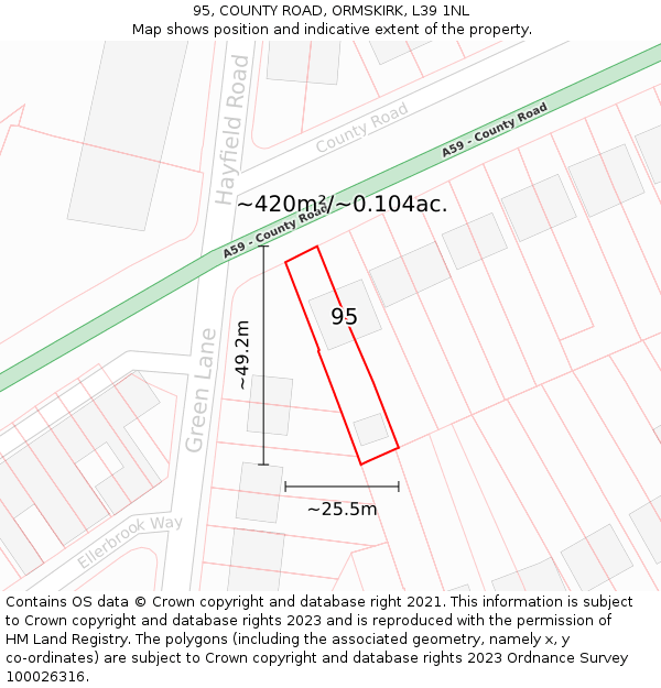 95, COUNTY ROAD, ORMSKIRK, L39 1NL: Plot and title map