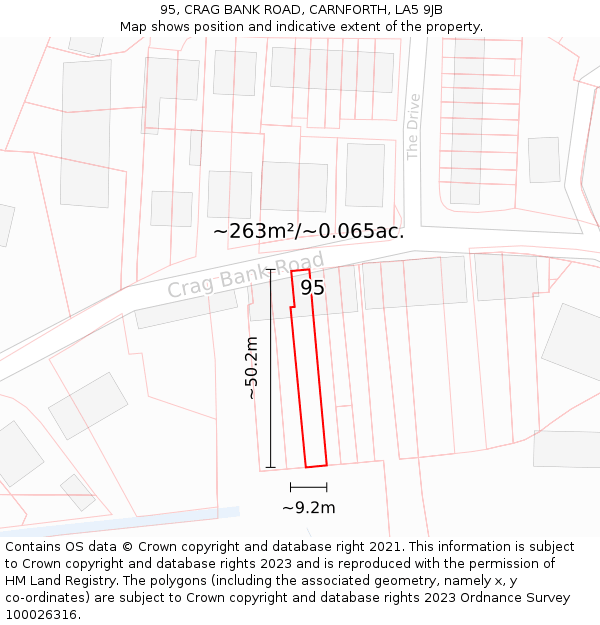 95, CRAG BANK ROAD, CARNFORTH, LA5 9JB: Plot and title map
