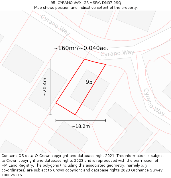 95, CYRANO WAY, GRIMSBY, DN37 9SQ: Plot and title map