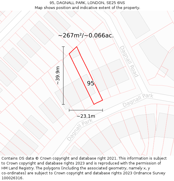 95, DAGNALL PARK, LONDON, SE25 6NS: Plot and title map