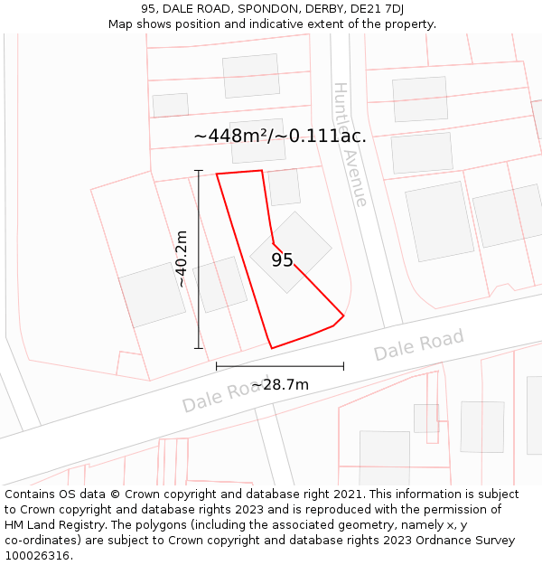 95, DALE ROAD, SPONDON, DERBY, DE21 7DJ: Plot and title map