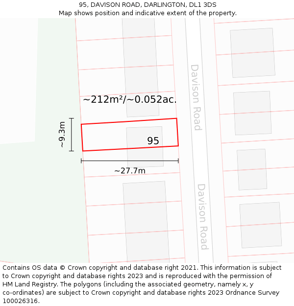 95, DAVISON ROAD, DARLINGTON, DL1 3DS: Plot and title map