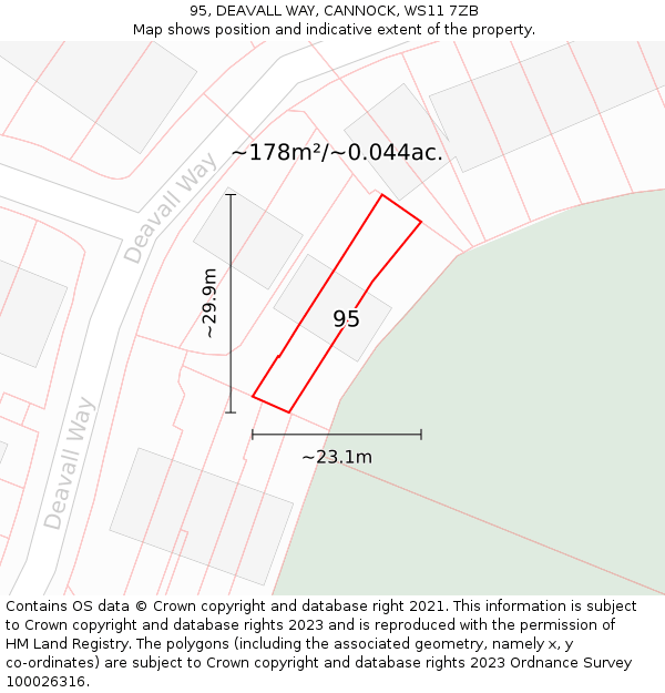 95, DEAVALL WAY, CANNOCK, WS11 7ZB: Plot and title map
