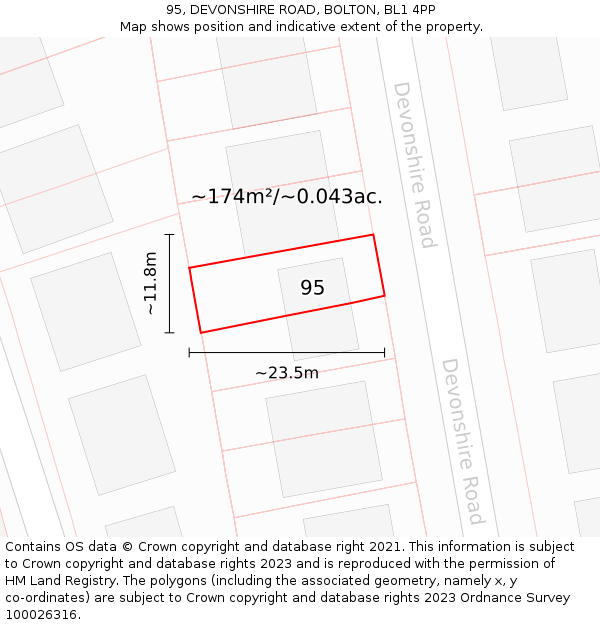 95, DEVONSHIRE ROAD, BOLTON, BL1 4PP: Plot and title map