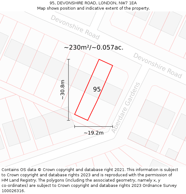 95, DEVONSHIRE ROAD, LONDON, NW7 1EA: Plot and title map