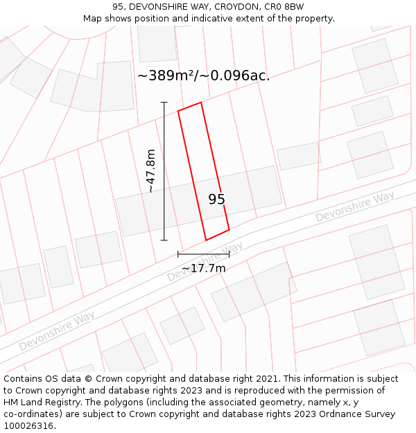 95, DEVONSHIRE WAY, CROYDON, CR0 8BW: Plot and title map