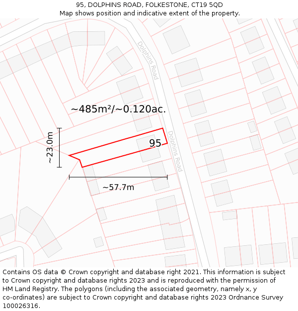 95, DOLPHINS ROAD, FOLKESTONE, CT19 5QD: Plot and title map