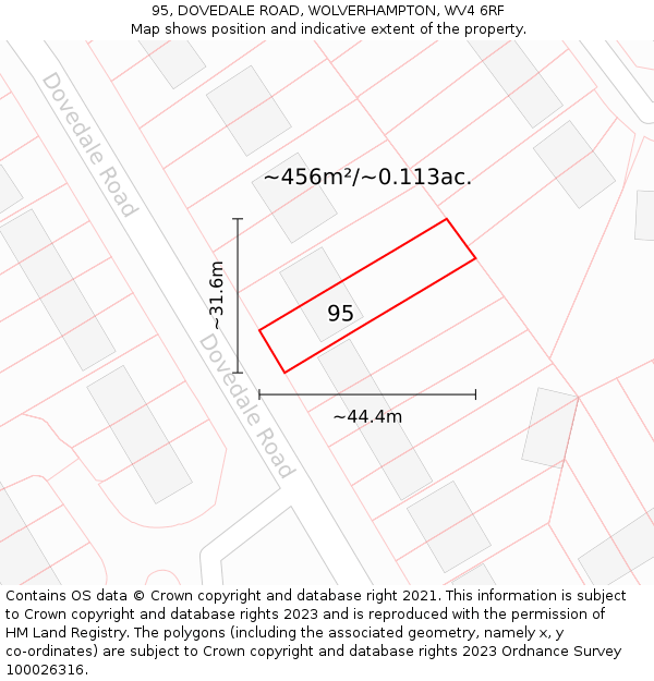95, DOVEDALE ROAD, WOLVERHAMPTON, WV4 6RF: Plot and title map