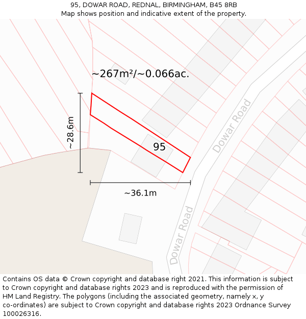 95, DOWAR ROAD, REDNAL, BIRMINGHAM, B45 8RB: Plot and title map