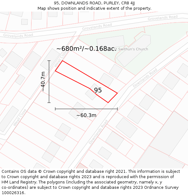 95, DOWNLANDS ROAD, PURLEY, CR8 4JJ: Plot and title map