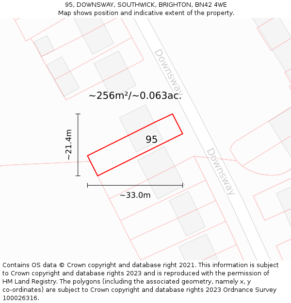95, DOWNSWAY, SOUTHWICK, BRIGHTON, BN42 4WE: Plot and title map